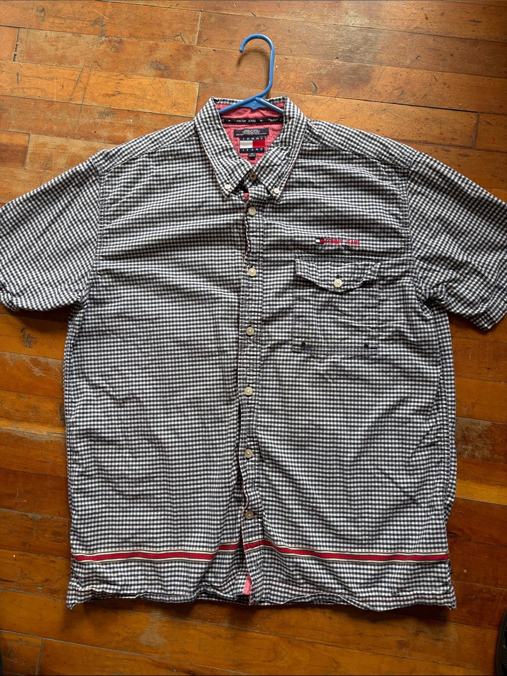 Tommy Hilfiger Men’s Black & White Gingham Short Sleeve Button-Down Shirt